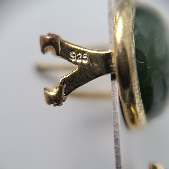 Oval Jade and Sterling Pierced Earrings - Picture 3 of 5